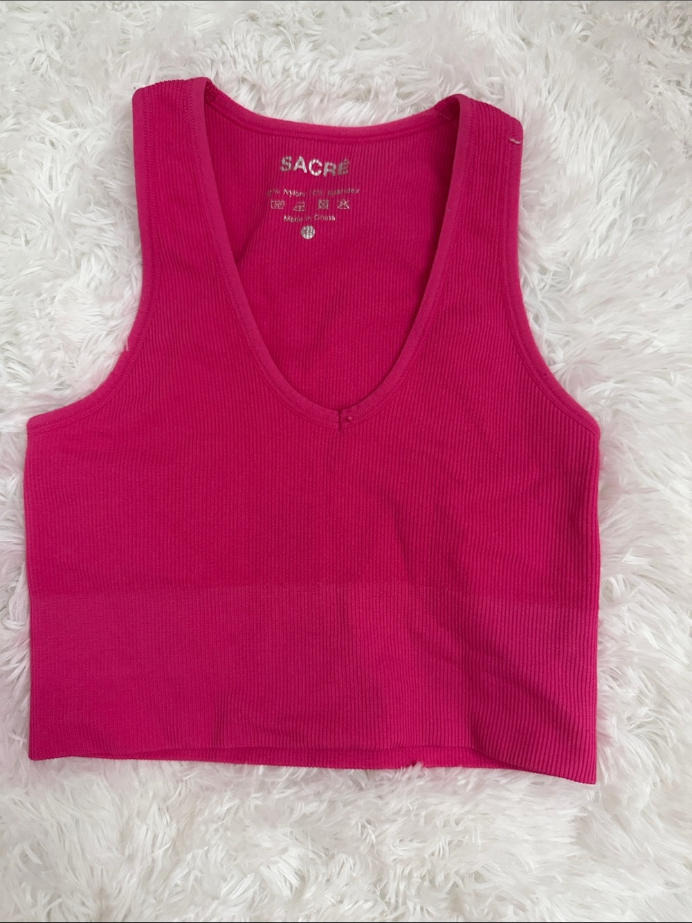 Hot Pink Ribbed V-Neck Crop Tank